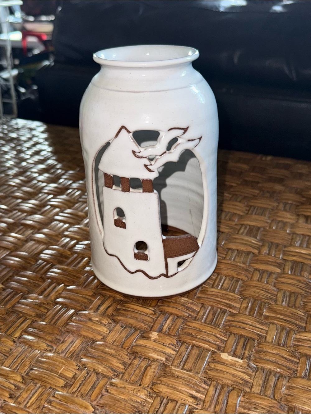 South American Pottery CLAY TERRA COTTA TEA LIGHT LAMP LIGHTHOUSE CANDLE